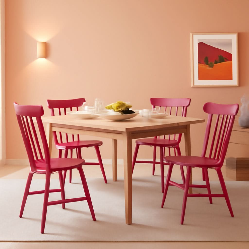 Raspberry Pink Spindle Side Chair Set of 2 Solid Oak