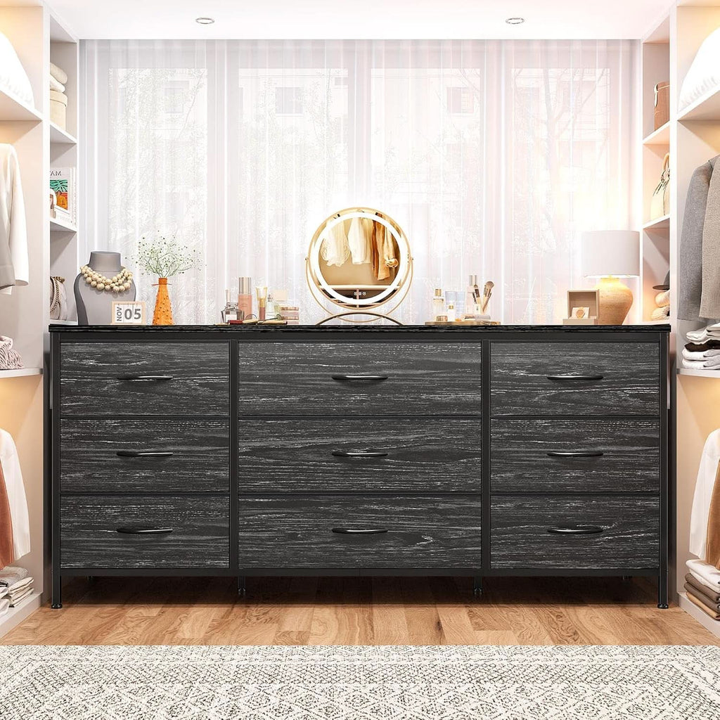Dresser TV Stand for 60 Inch TV, 9 Drawer, Charcoal Black