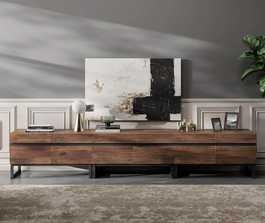 3 In 1 Modern TV Stand For TVs Up To 110 Inches With Storage Cabinets And Metal Base Walnut Brown