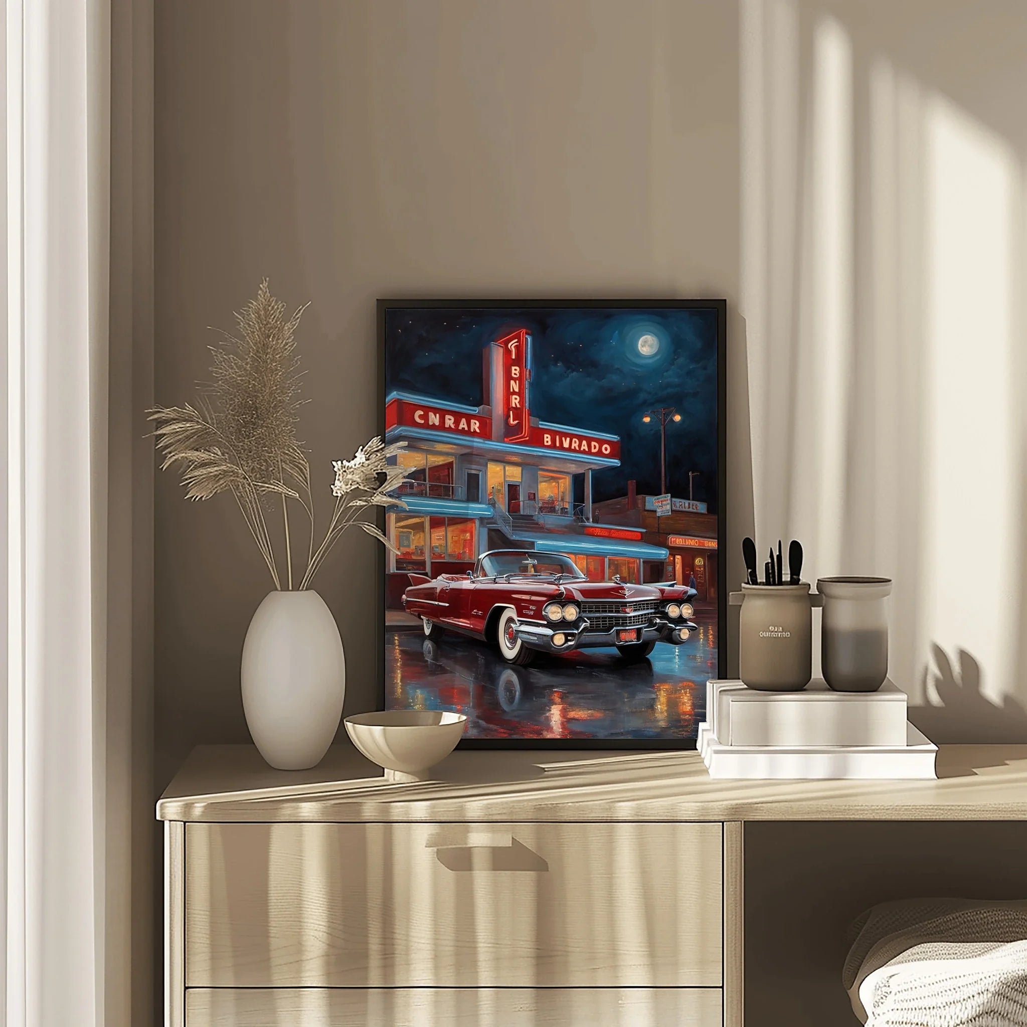 1959 Fins Chrome Cadillac - Neon Night Edition | Poster Canvas