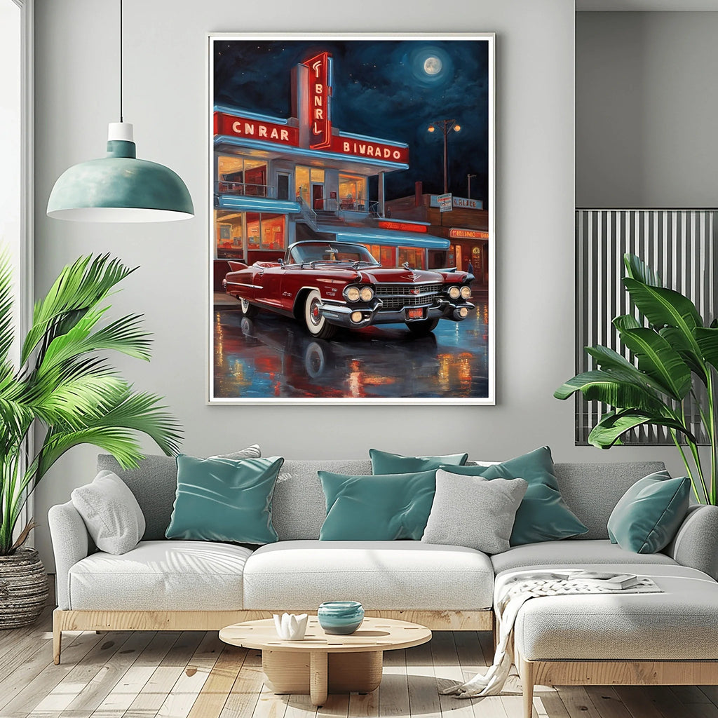 1959 Fins Chrome Cadillac - Neon Night Edition | Poster Canvas