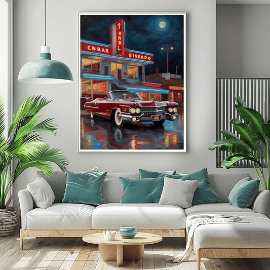 1959 Fins Chrome Cadillac - Neon Night Edition | Poster Canvas