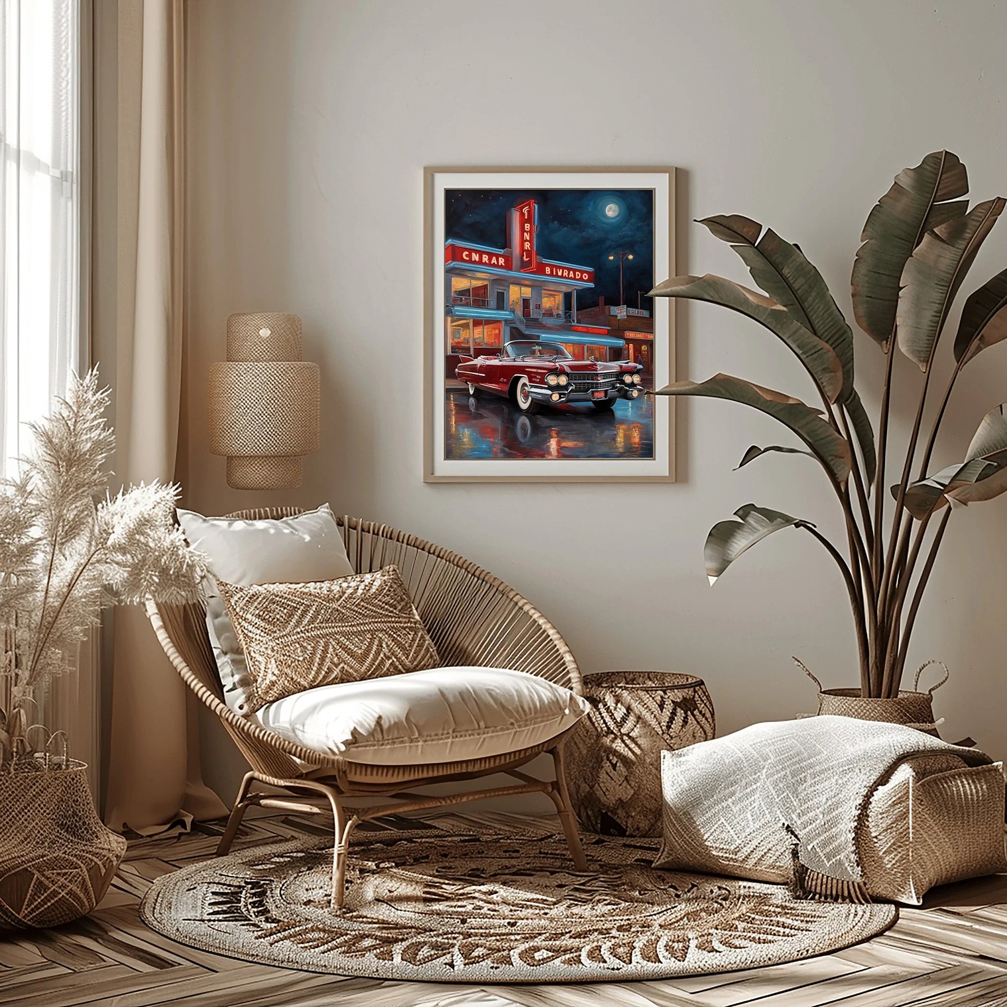 1959 Fins Chrome Cadillac - Neon Night Edition | Poster Canvas