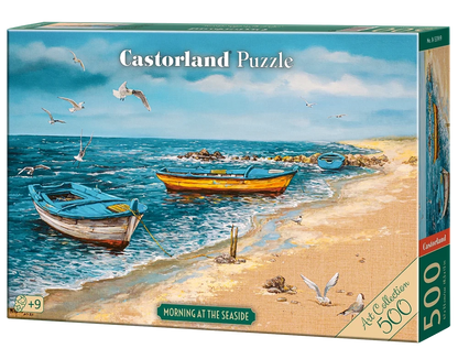 500 Piece Jigsaw Puzzle, Morning at the Seaside, Art Collection, Coastal Fishing Boats, Oil Painting, Fine Art jigsaw, Seaside, Adult Puzzle, Castorland B-53919