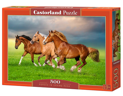 500 Piece Jigsaw Puzzle, Horses in Spring Rush, Animal puzzles, Power and beauty in motion, Adult Puzzle, Castorland B-54084