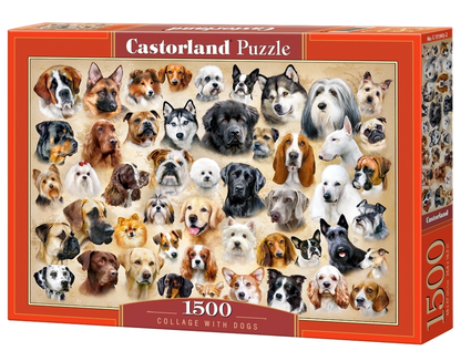 1500 Piece Jigsaw Puzzle, Collage with Dogs, Challenging Multi-Pet Portrait Gallery, puppy collage jigsaw, Adult Puzzle, Castorland C-151943-2