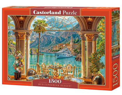 1500 Piece Jigsaw Puzzle, Mediterranean Dessert, Elegant Coastal Villa, Yacht Scene, Italy, Scenic European Travel Brain Teaser, Adult Puzzle, Castorland C-152285-2