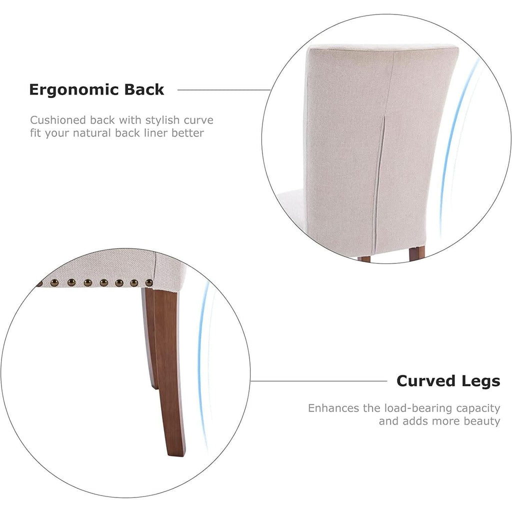 Beige Upholstered Parsons Chair With Nailhead Trim