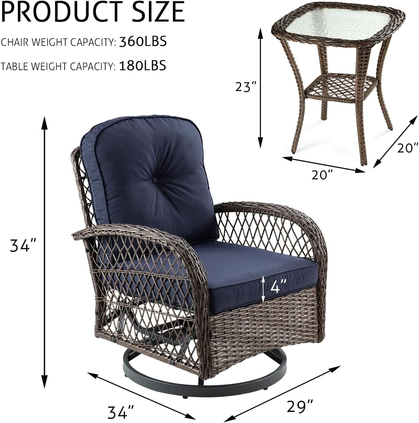 Outdoor Wicker Swivel Glider Rocker Patio Furniture Set