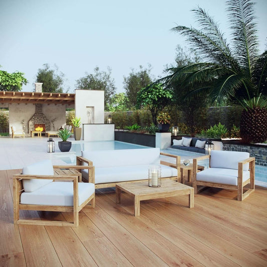Natural White Teak Wood Outdoor 6-Piece Sectional Sofa Set