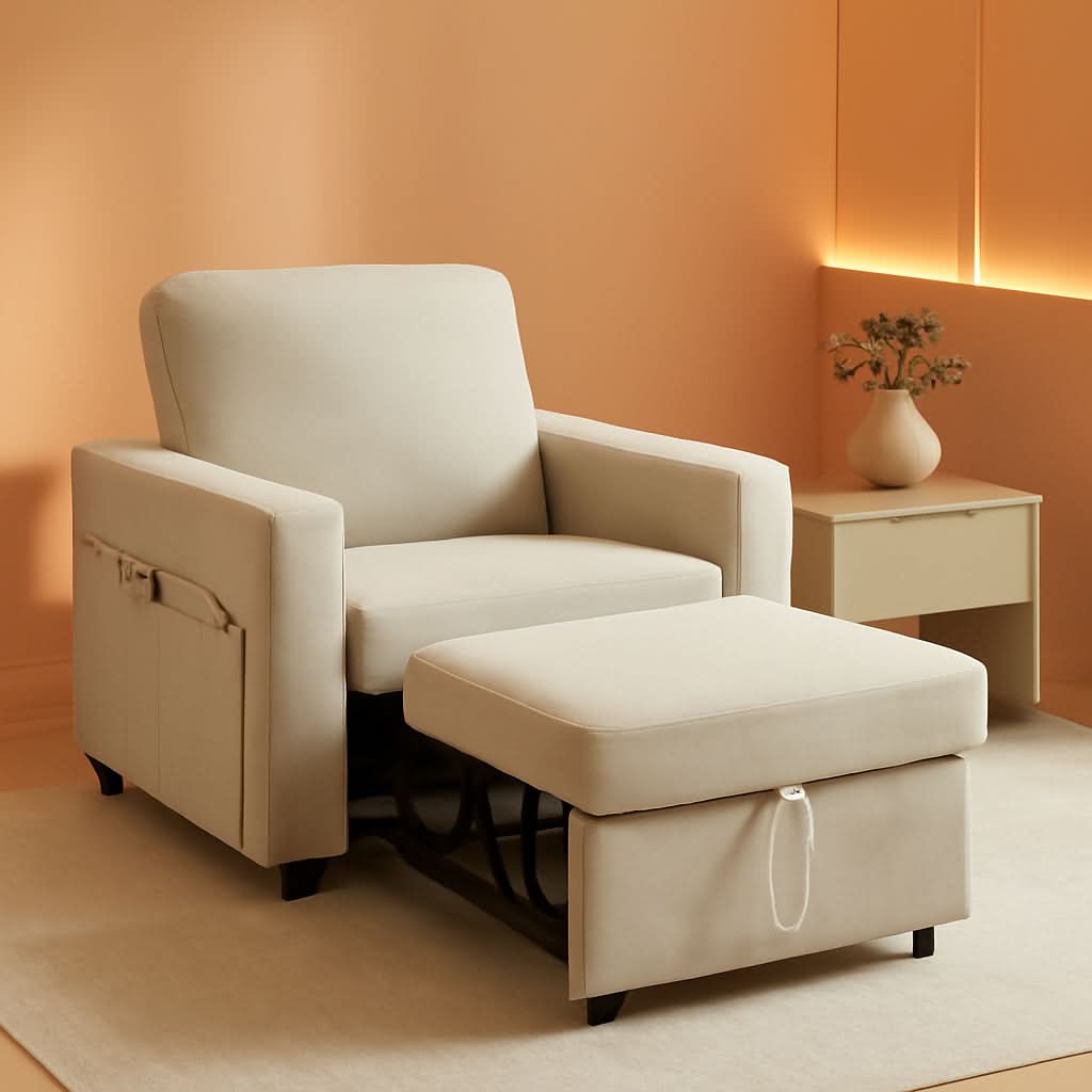 Forty Two Point Five Inch Sleeper Chair Bed Beige Convertible Sofa Bed