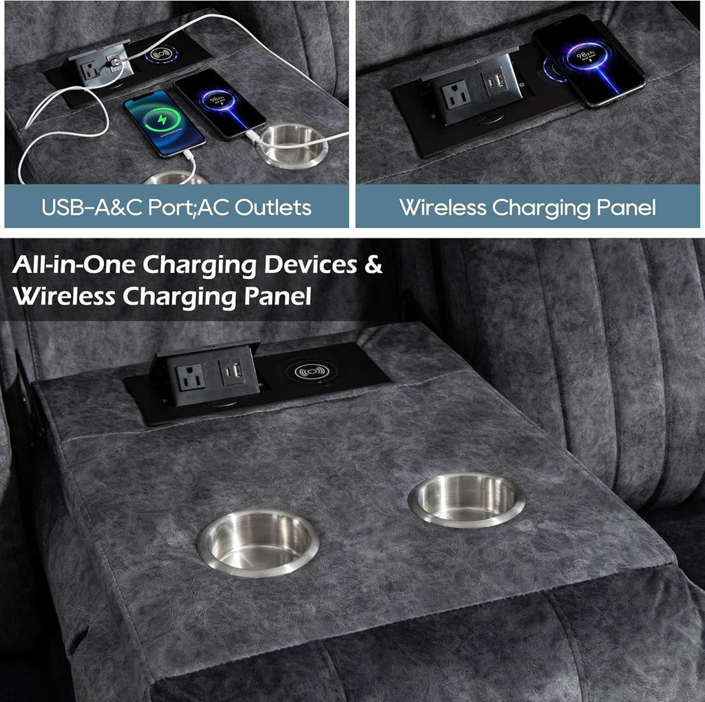 Zero Gravity Power Reclining Sofa Grey With USB Ports