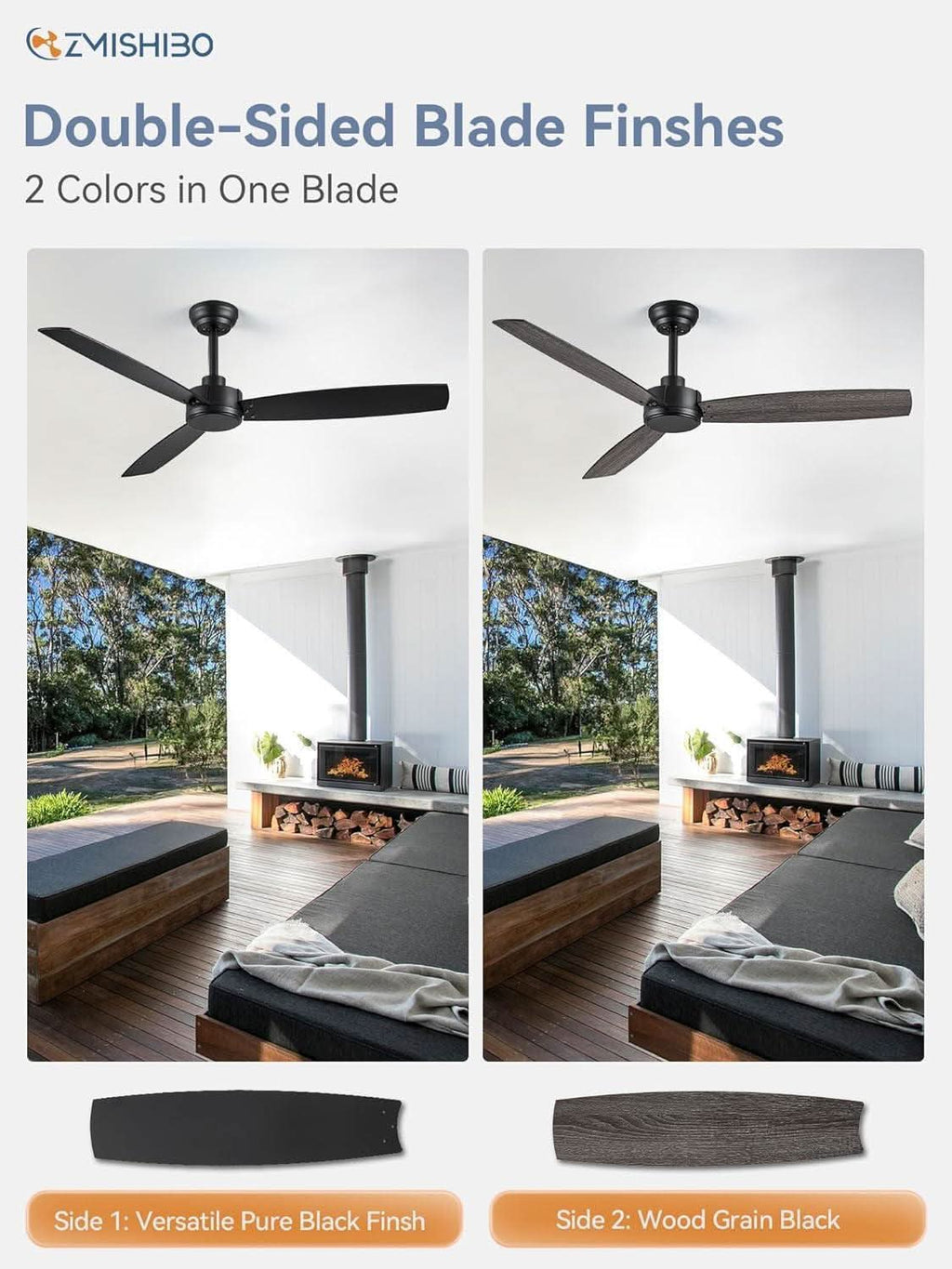 52 Inch Black Outdoor Ceiling Fans 2 Pack Damp Rated