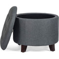 Gray Fabric Round Storage Ottoman With Button Tufting