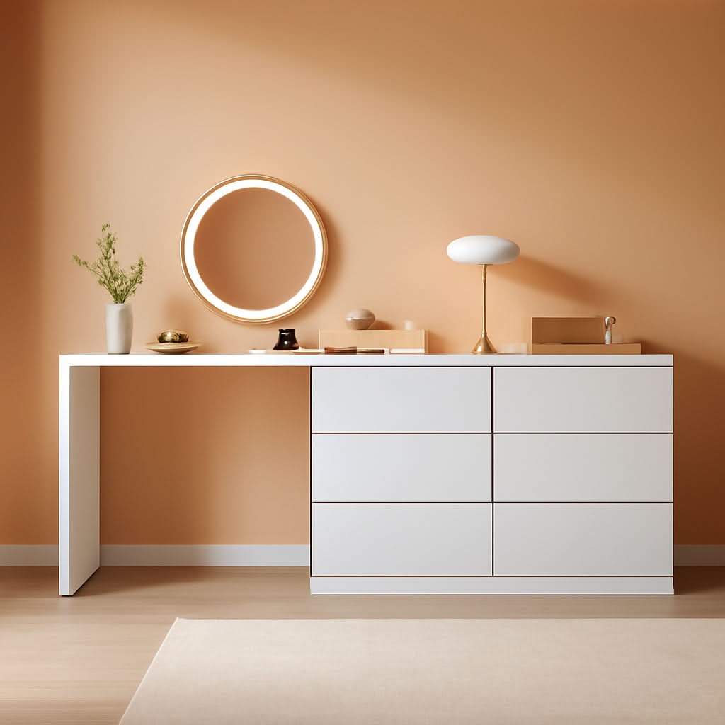 6 Drawer Dresser With Rotatable Tabletop White Home Office