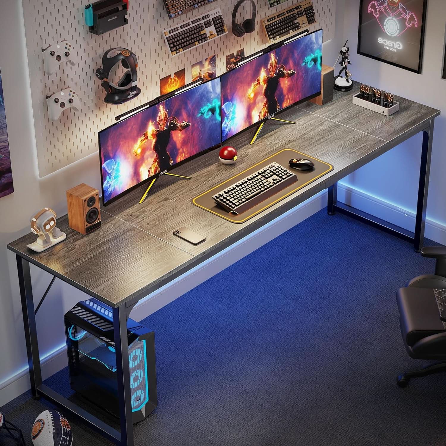 80 Inch Grey Gaming And Office Desk With Storage System
