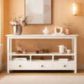 Vintage White Console Table With Storage Drawers And Shelves