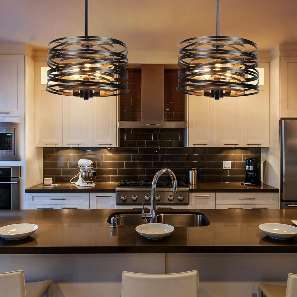 12.6 Rustic Farmhouse Three Light Drum Chandelier Black