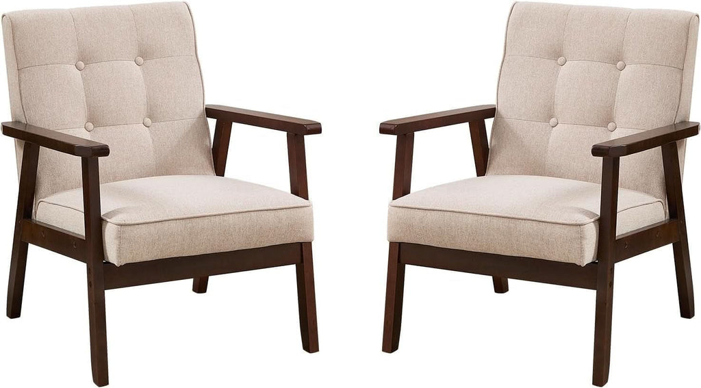 Mid-Century Fabric Upholstered Armchair Set Of Two