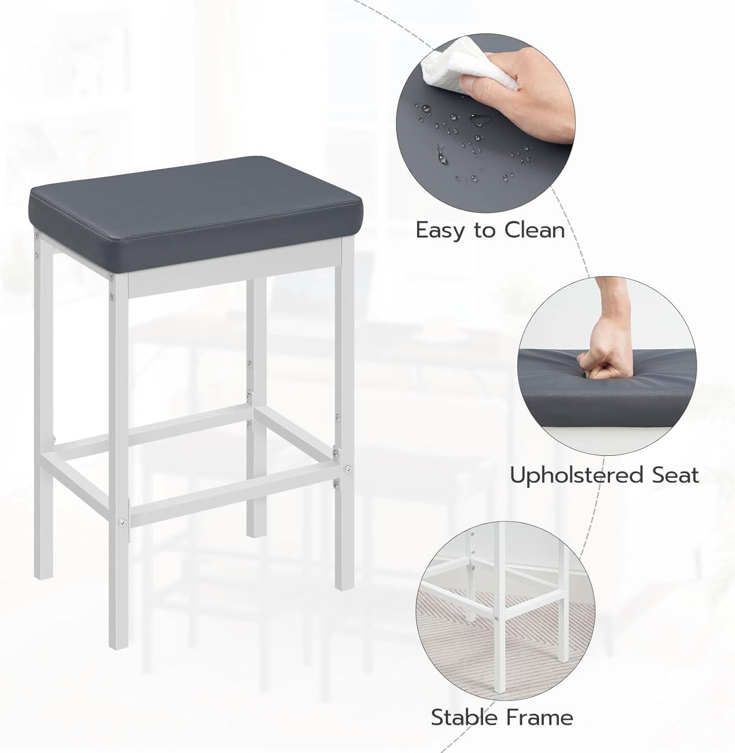 Bar Stools Set Of 2 24.8 Inch Upholstered White Gray