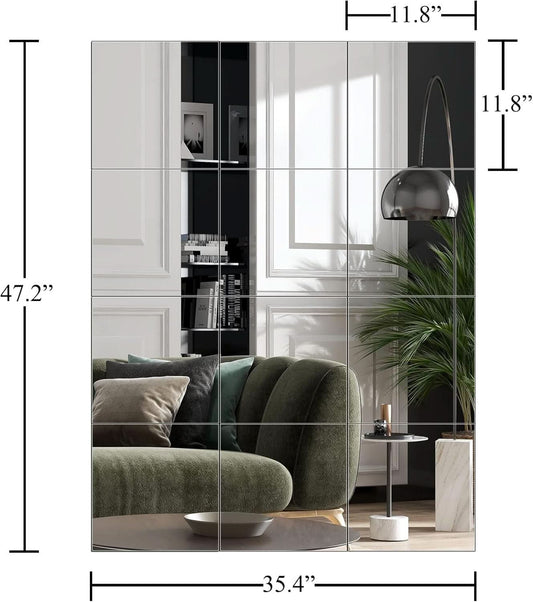 Frameless Wall Mounted Mirror Tiles 12X12 Inches Set Of 12