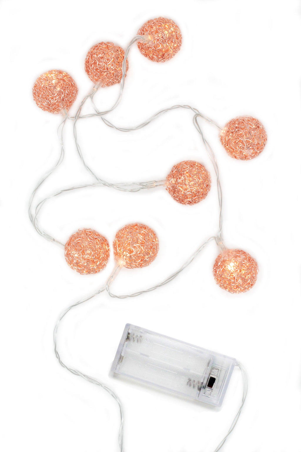 8 LED Rose Gold Woven Copper Balls (Warm White) - Battery Operated