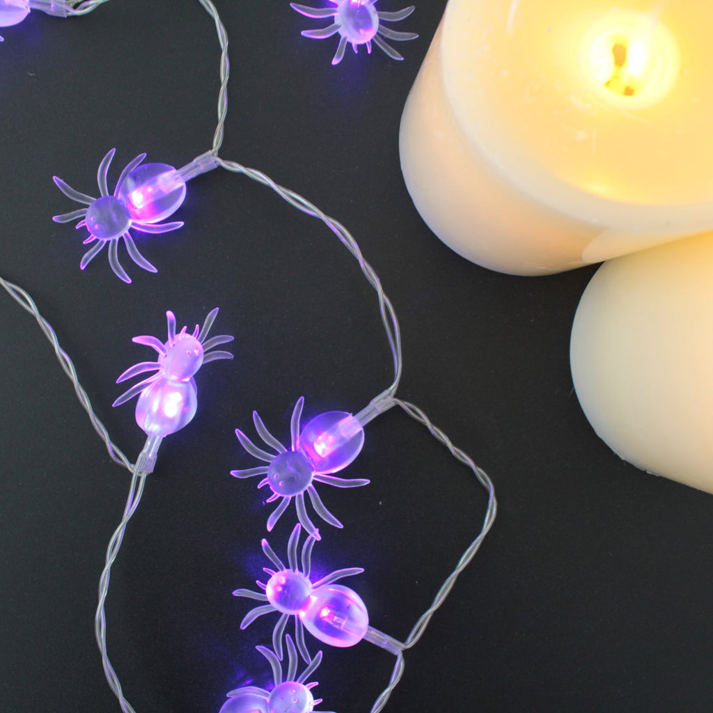 10 LED String Light Spider Battery Operated - White LED Purple Spider