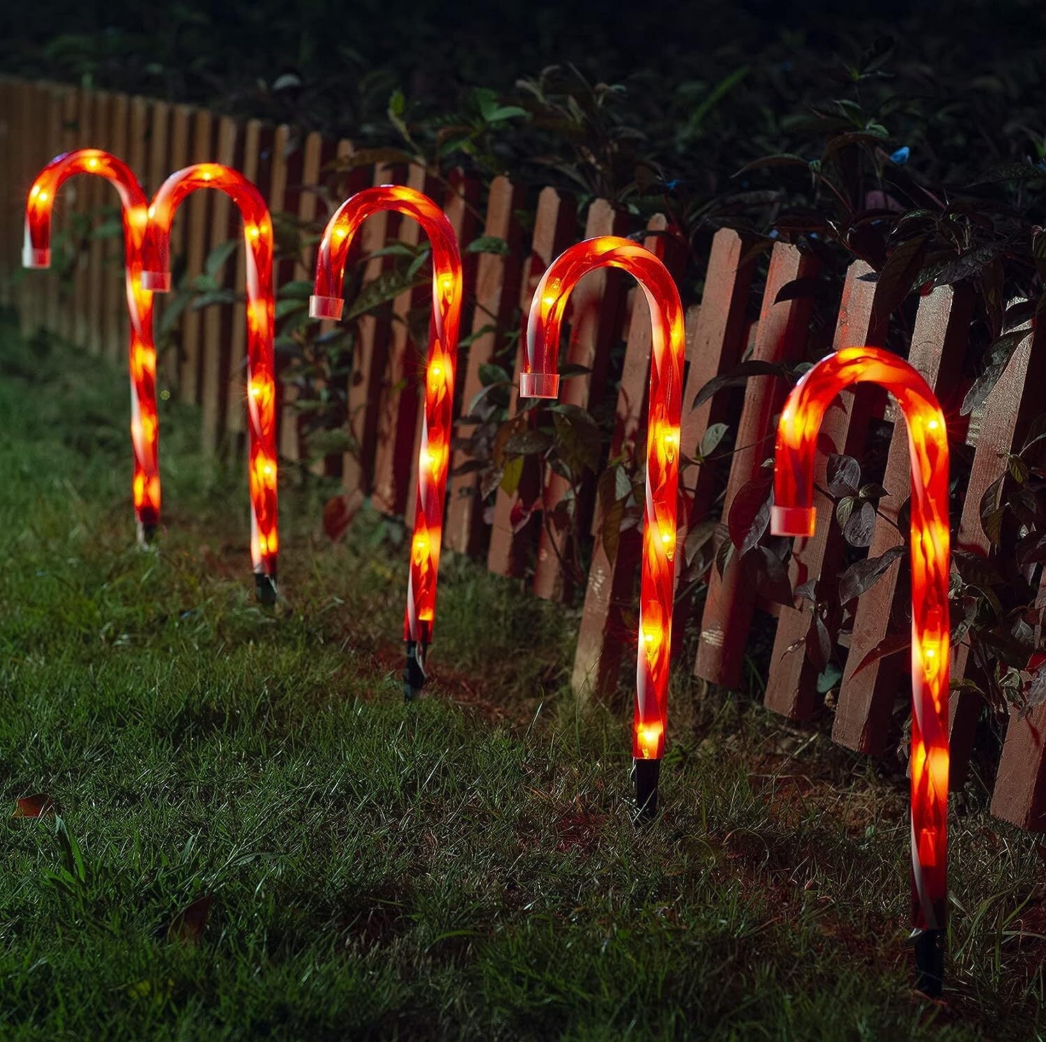 Candy Cane Outdoor Landscape Lights Battery Operated - 5 Pack