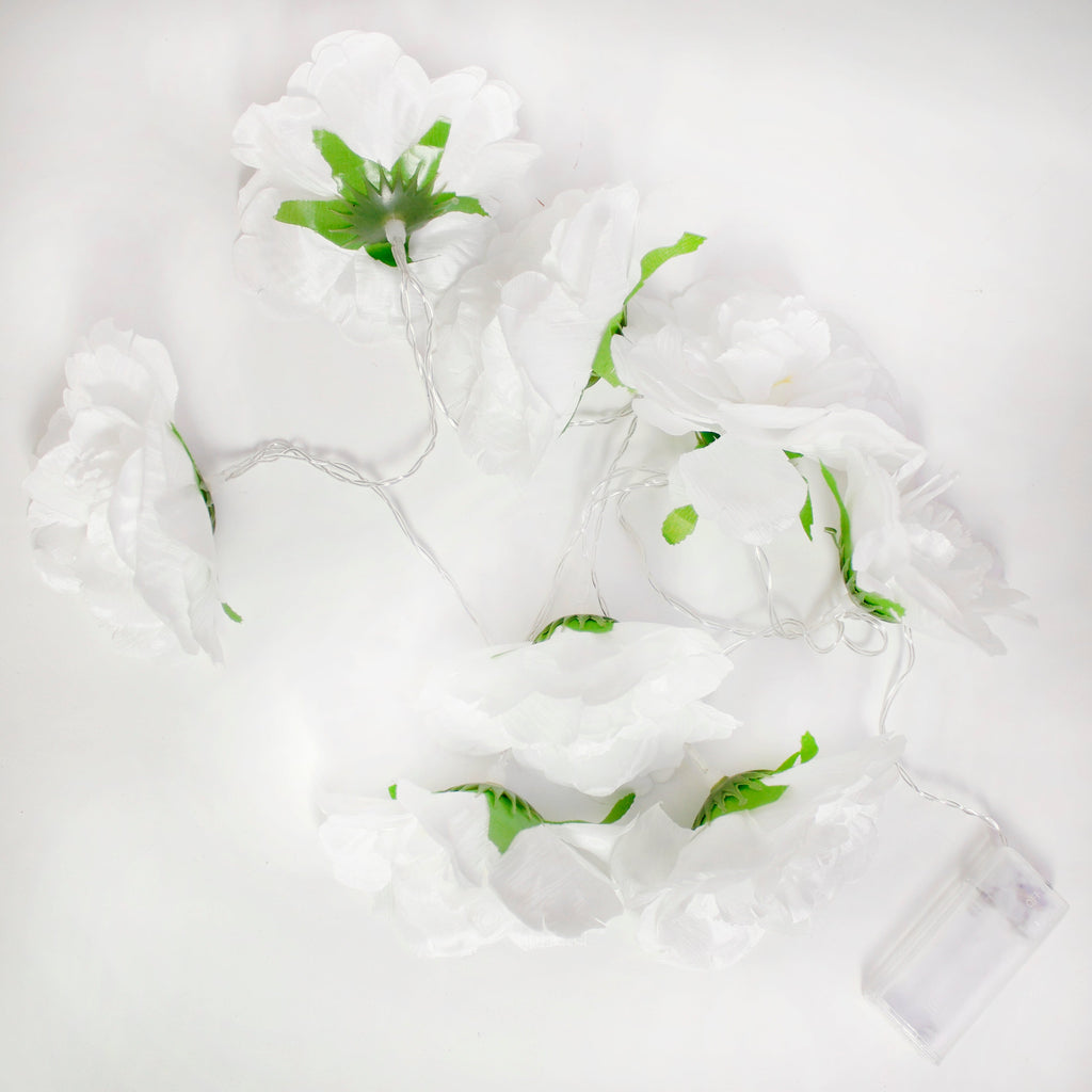 8 LED String Light Battery Operated with White flower - Warm White