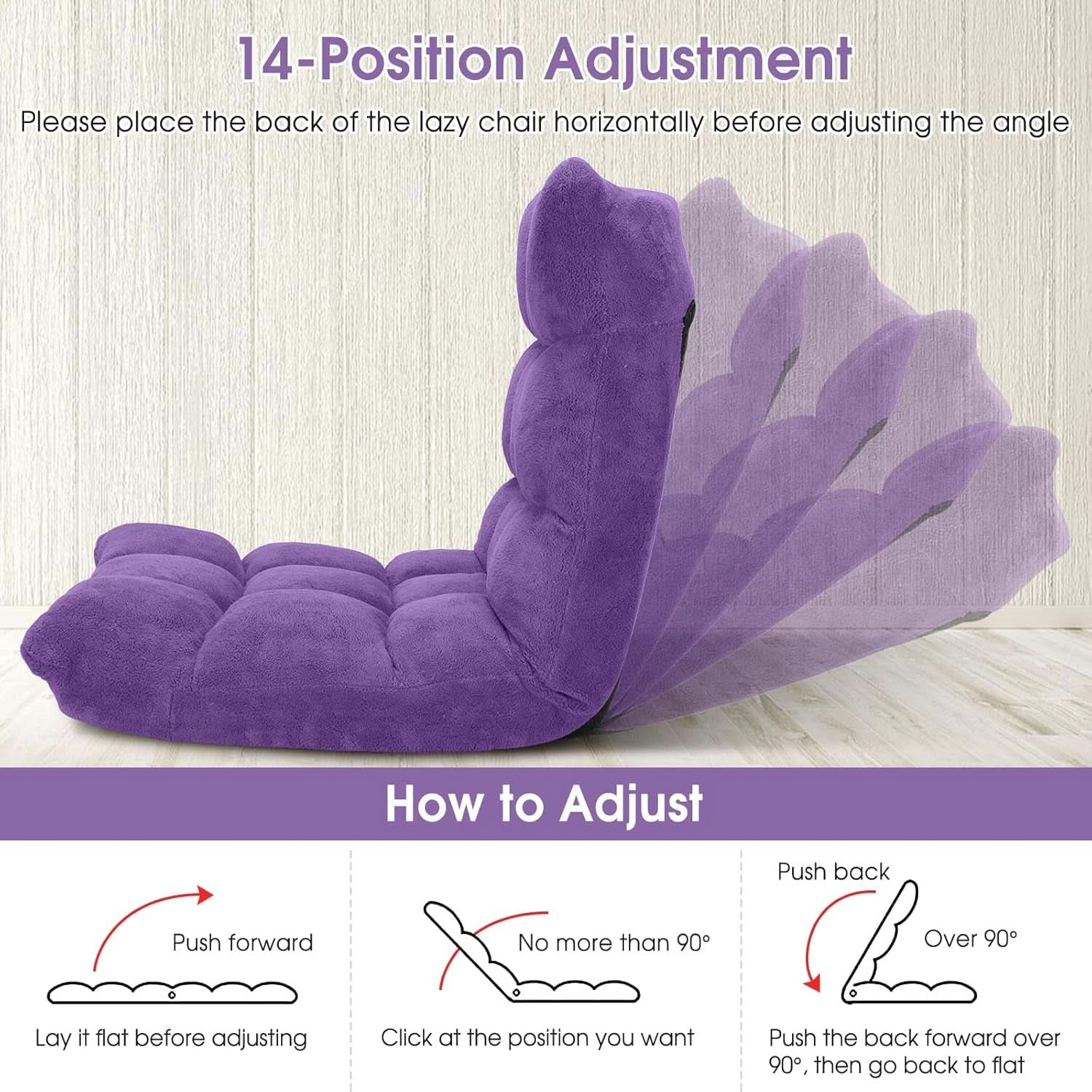 Purple Floor Chair With Back Support 14 Position Adjustable