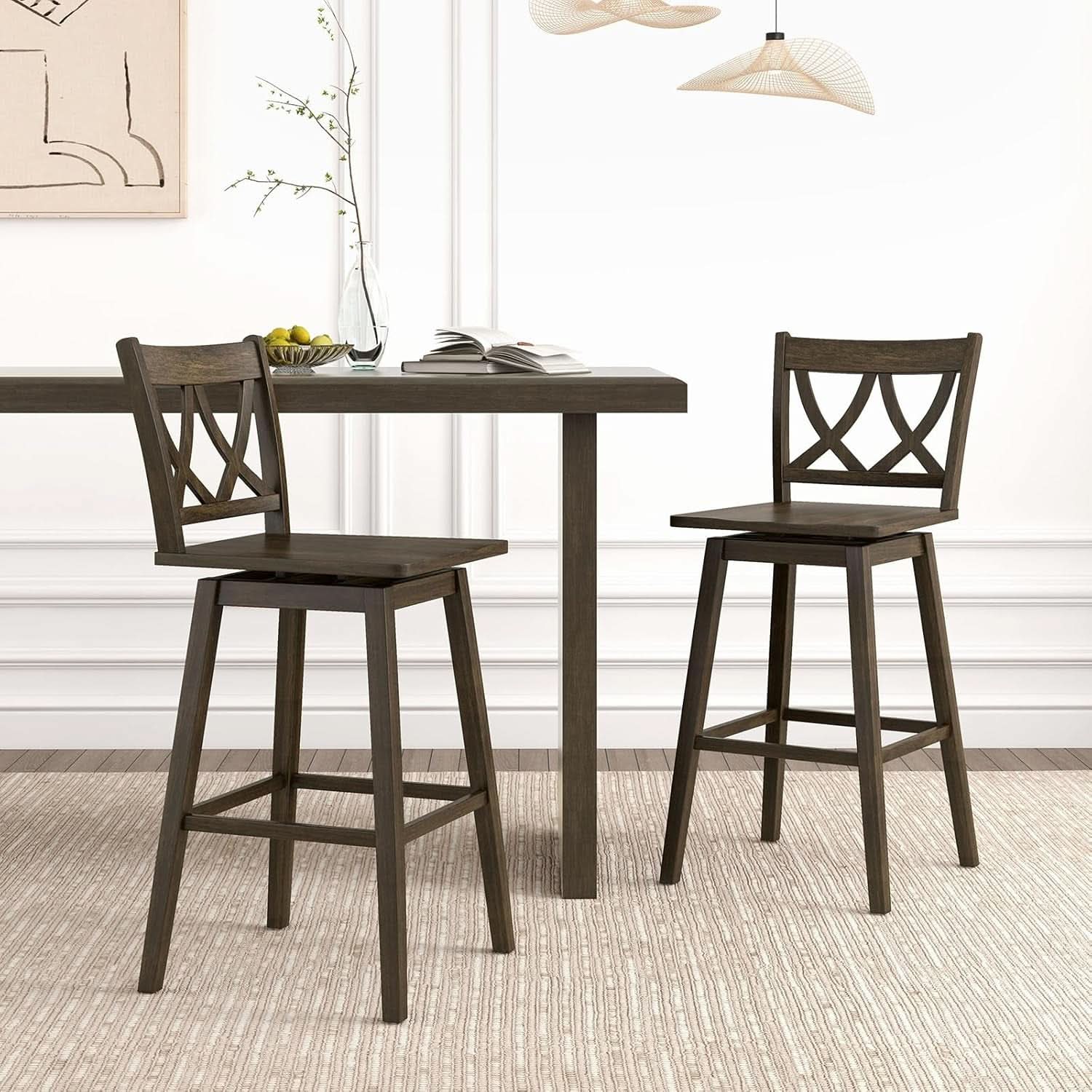 Swivel Wooden Bar Stools Set of Four Dark Grey