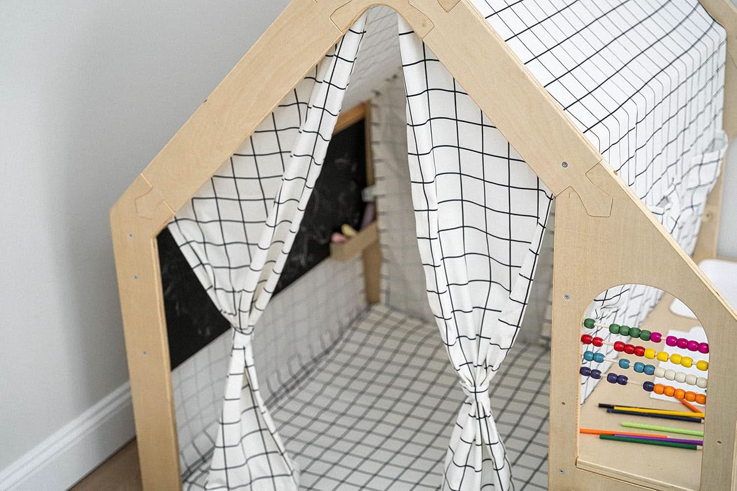 Wooden Montessori Style 5 In 1 Large Playhouse Windowpane