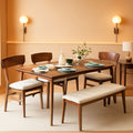 Walnut Rubberwood Dining Set With Upholstered Bench