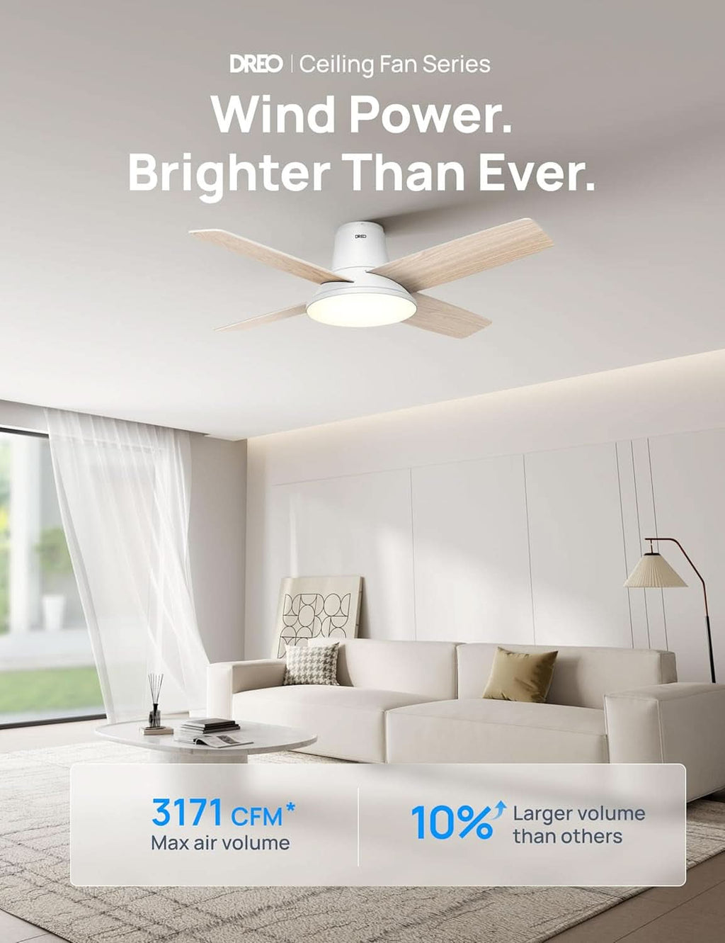 44 Inch Ceiling Fan With Lights White Remote Control