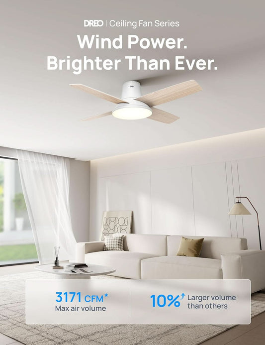 44 Inch Ceiling Fan With Lights White Remote Control