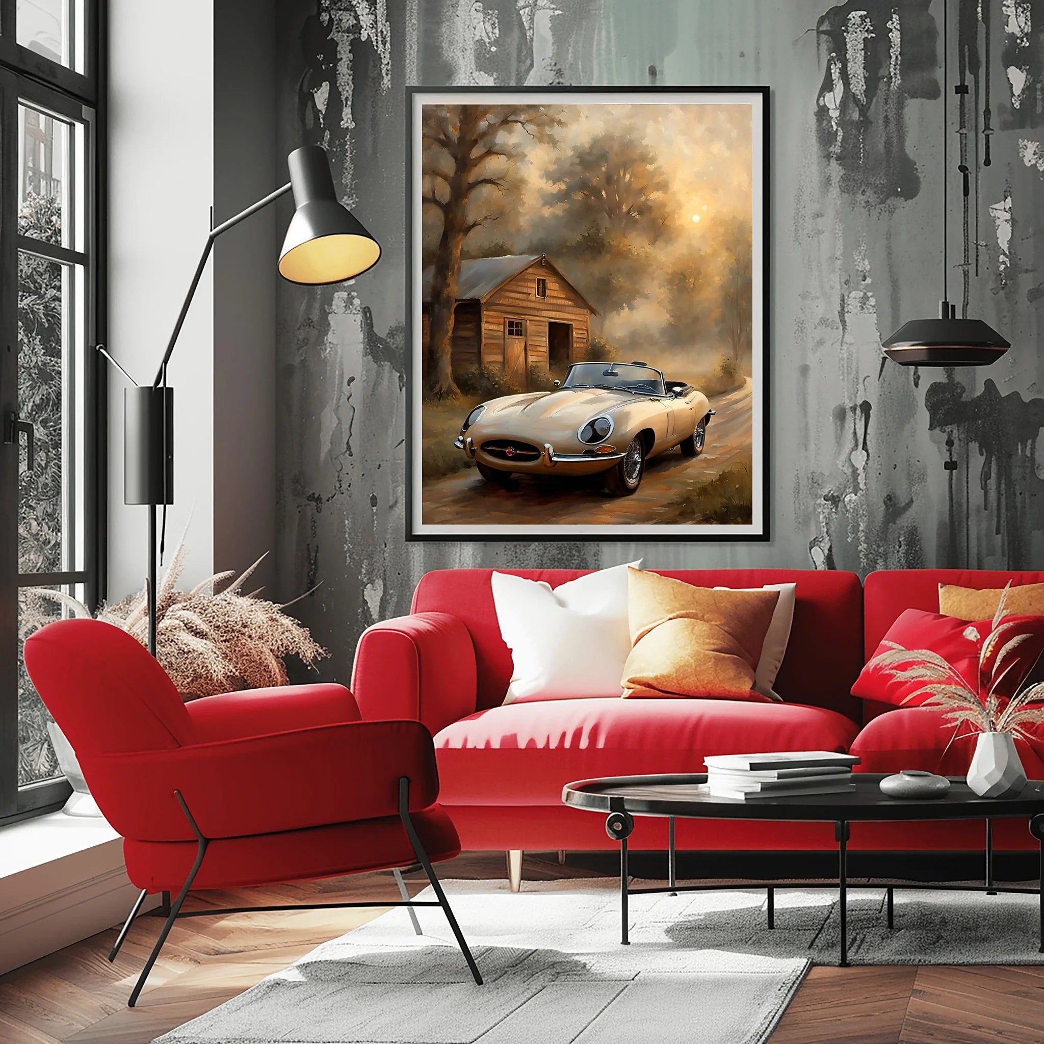 1961 E-Type Racing Beauty - Old Garage Edition | Poster Canvas