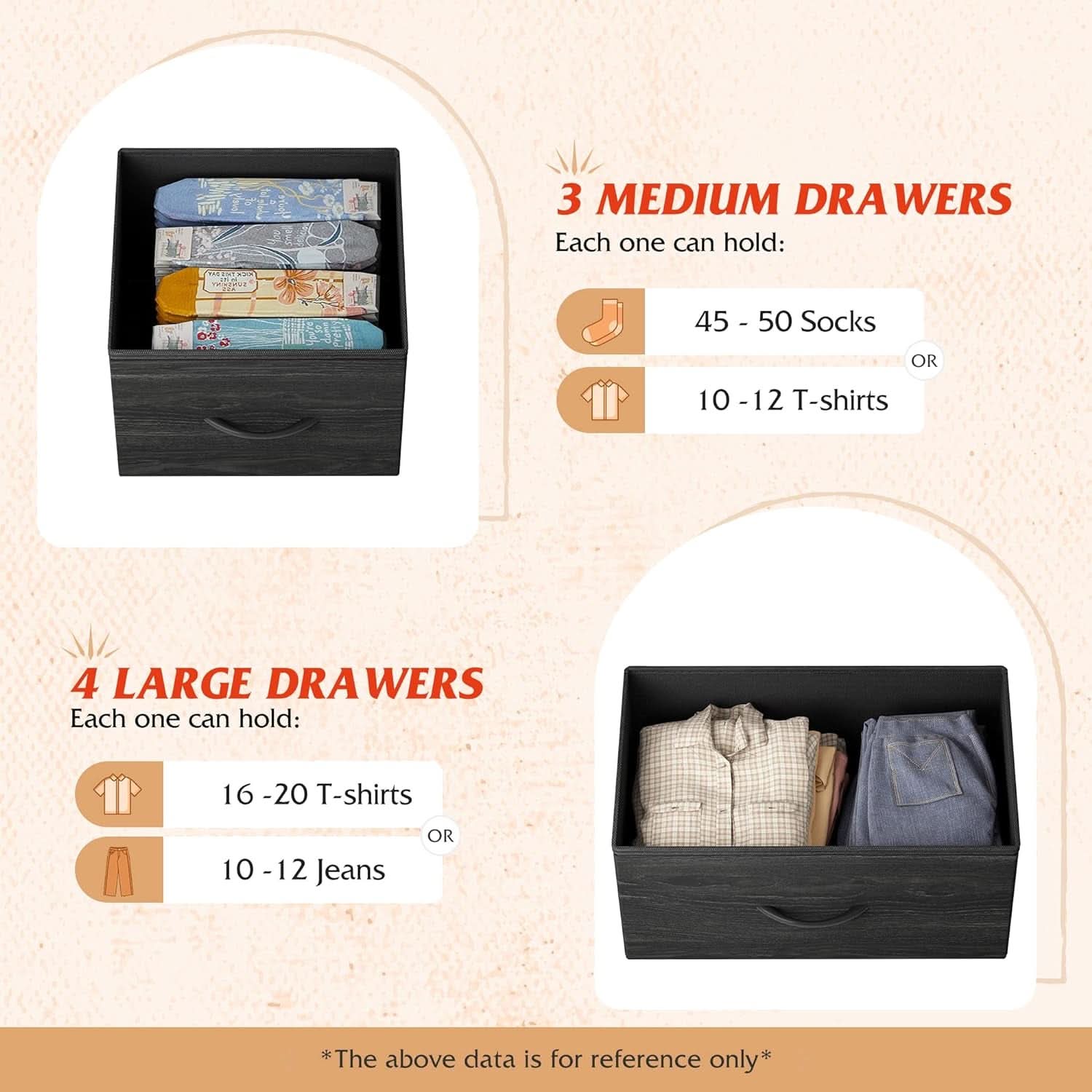 TV Stand For 45 Inch TV With Durable Fabric Drawers