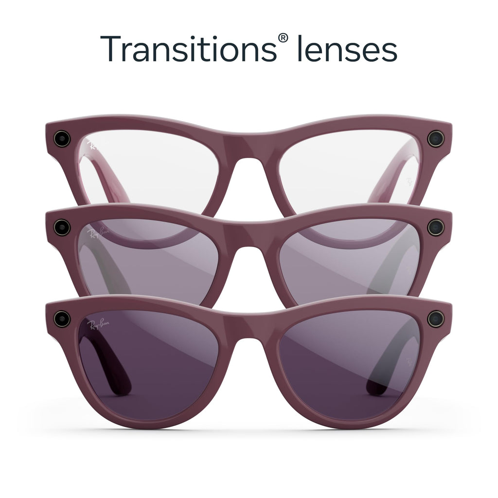 Ray-Ban Meta Skyler (Gen 2) with Meta AI, photo and video capture, longer battery life - Shiny Transparent Peach, Transitions® Brown Lenses