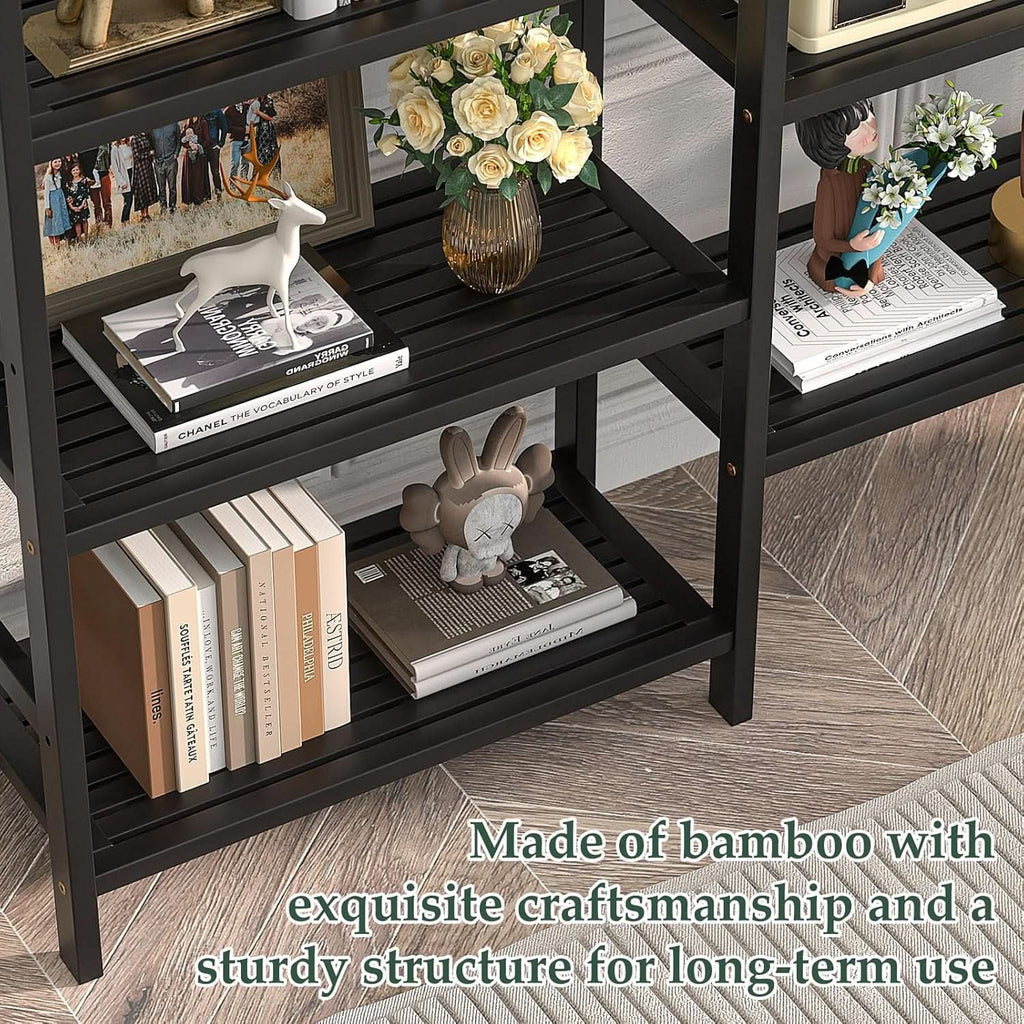 Double Wide Black Bookshelf Freestanding 6 Feet Tall