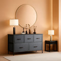 5 Drawer Dark Grey Fabric Chest With Wood Top Bedroom