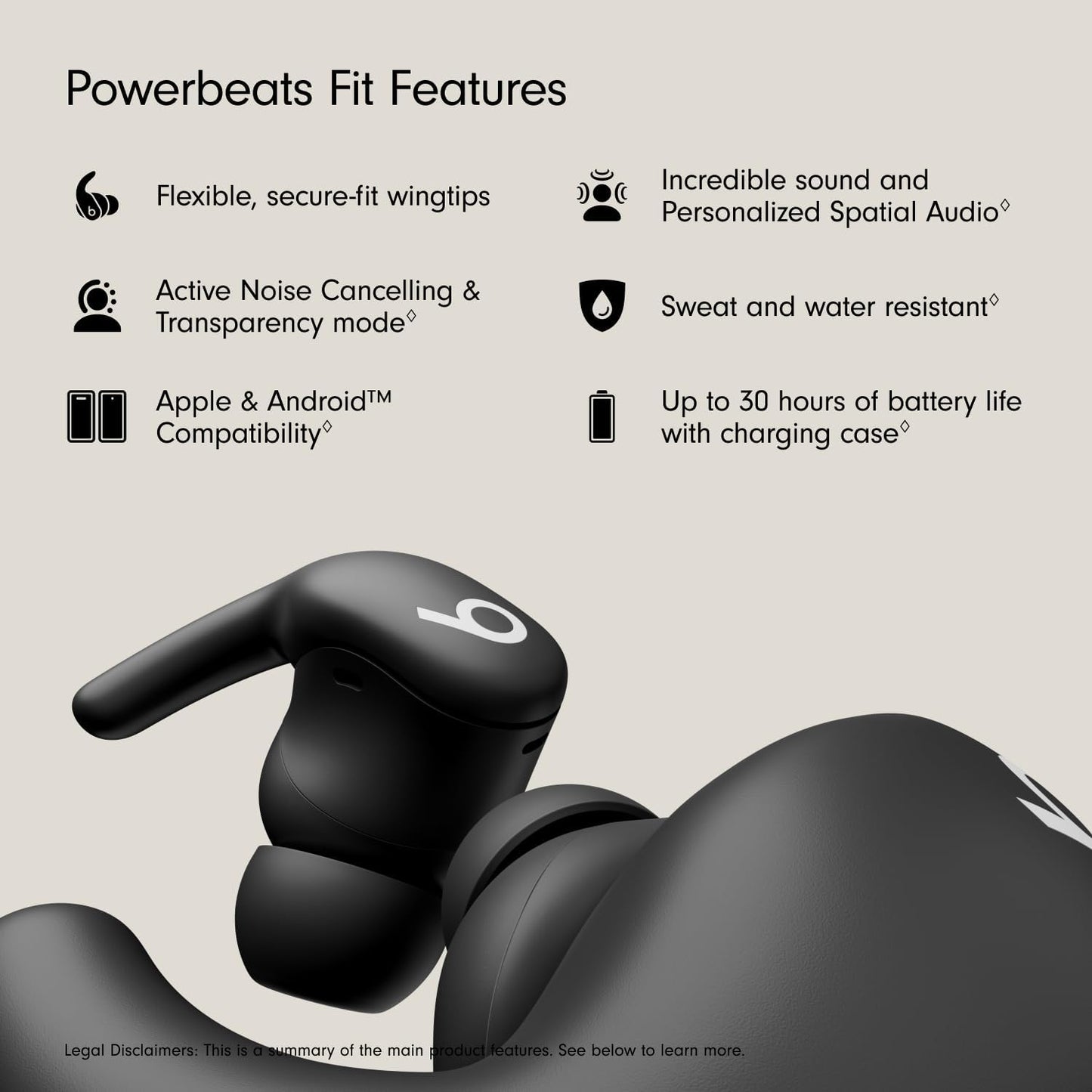 Beats Powerbeats Fit - Wireless Noise Cancelling Workout Earbuds with Secure-Fit Wingtips, Up to 30-Hour Battery Life, Sweat & Water Resistant, Apple & Android Compatible - Gravel Gray
