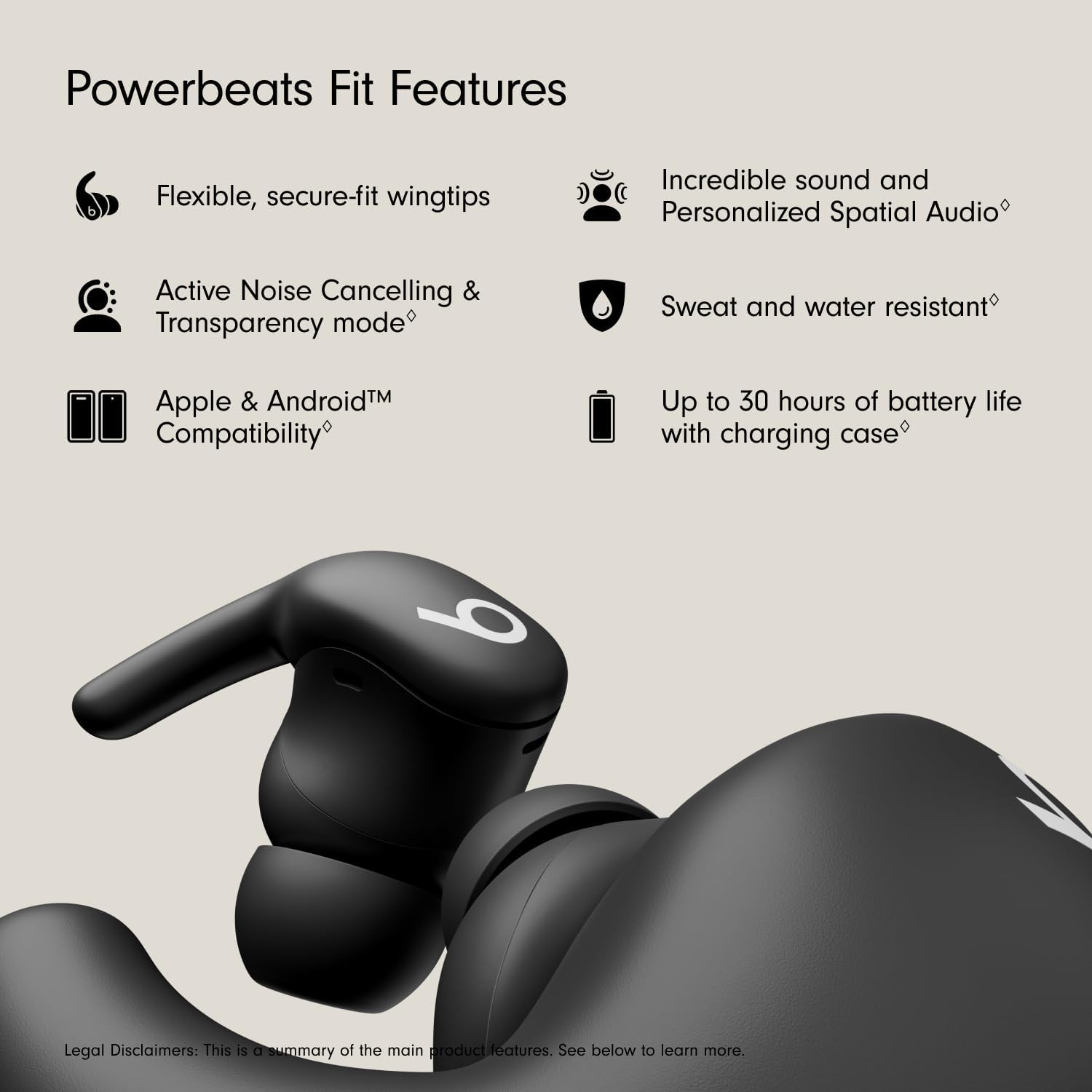 Beats Powerbeats Fit - Wireless Noise Cancelling Workout Earbuds with Secure-Fit Wingtips, Up to 30-Hour Battery Life, Sweat & Water Resistant, Apple & Android Compatible - Gravel Gray