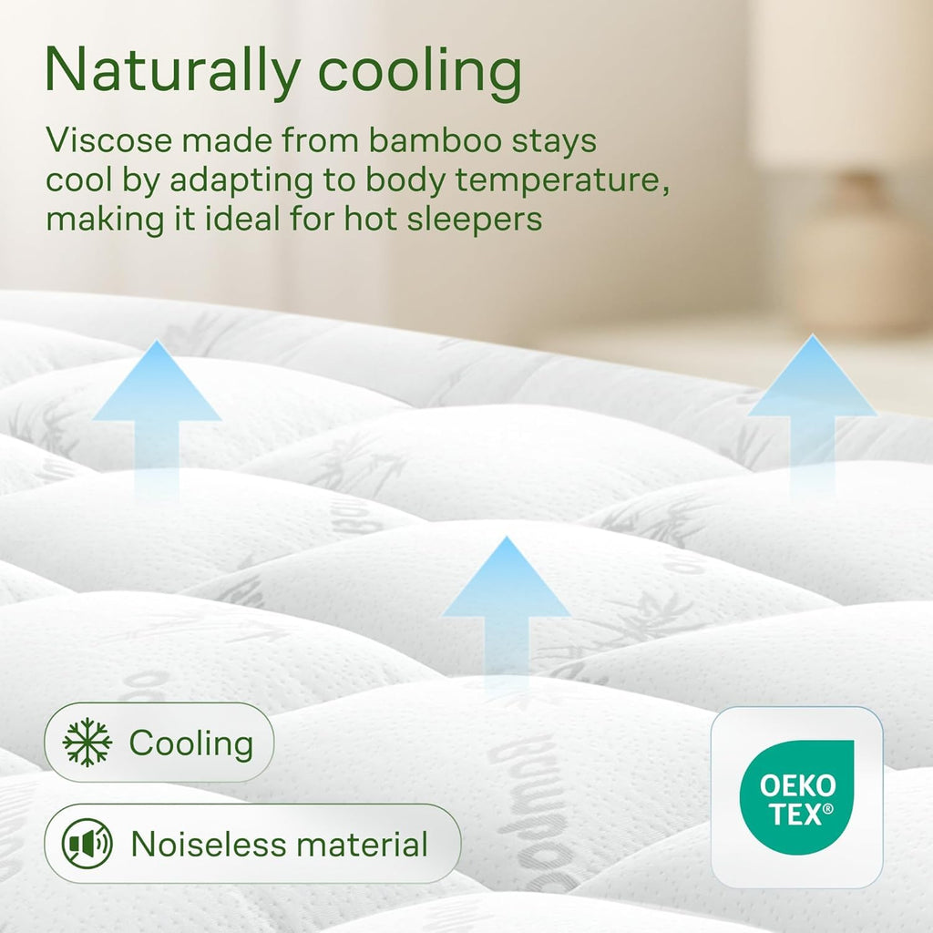 Niagara Sleep Solution Ultra Soft Queen Size Mattress Topper - Rayon Derived from Bamboo Pillow Top Mattress Pad for Back Pain Relief - Naturally Cooling for Hot Sleepers, Green