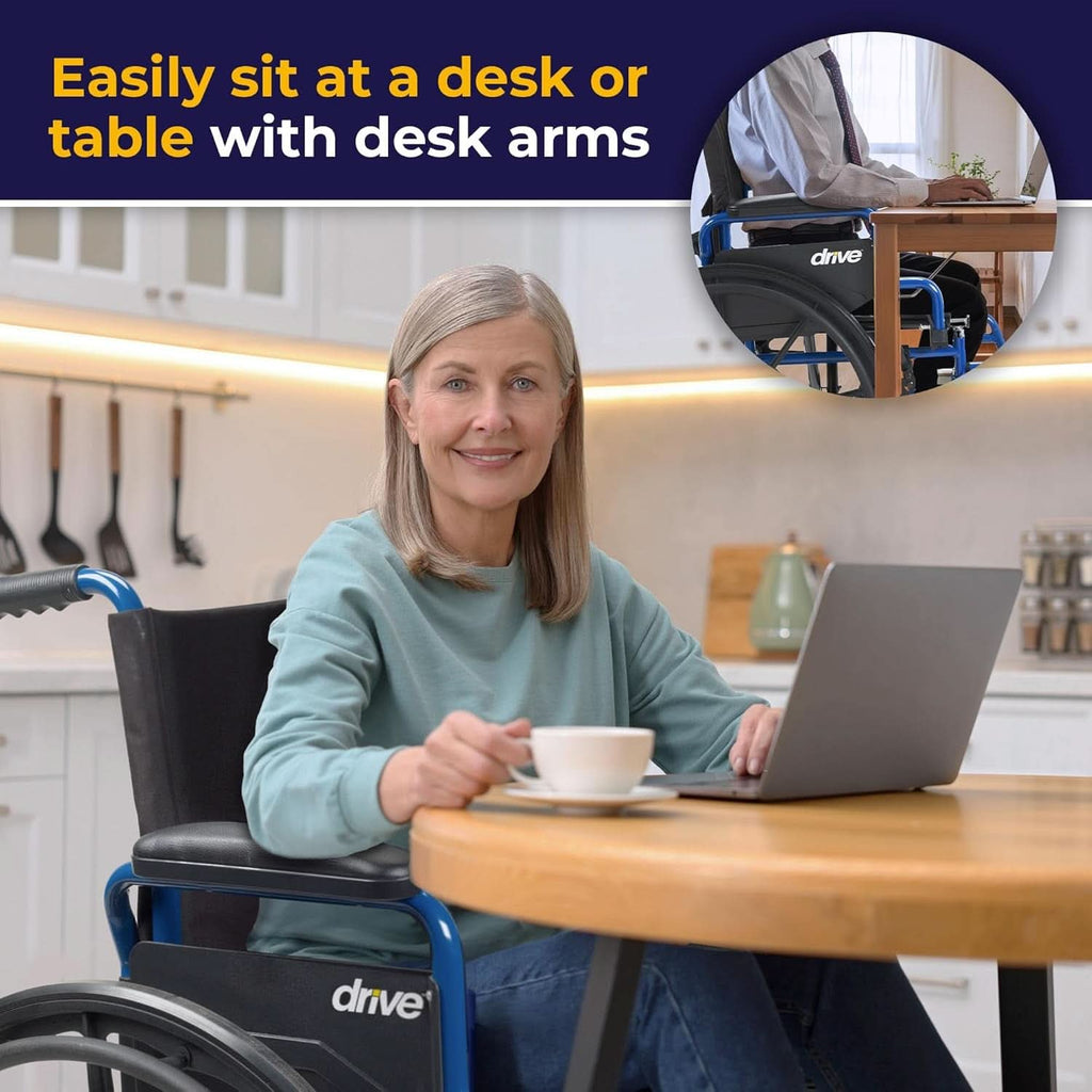 Blue Streak Folding Wheelchair With Flip Back Desk Arms 20 Inch Seat