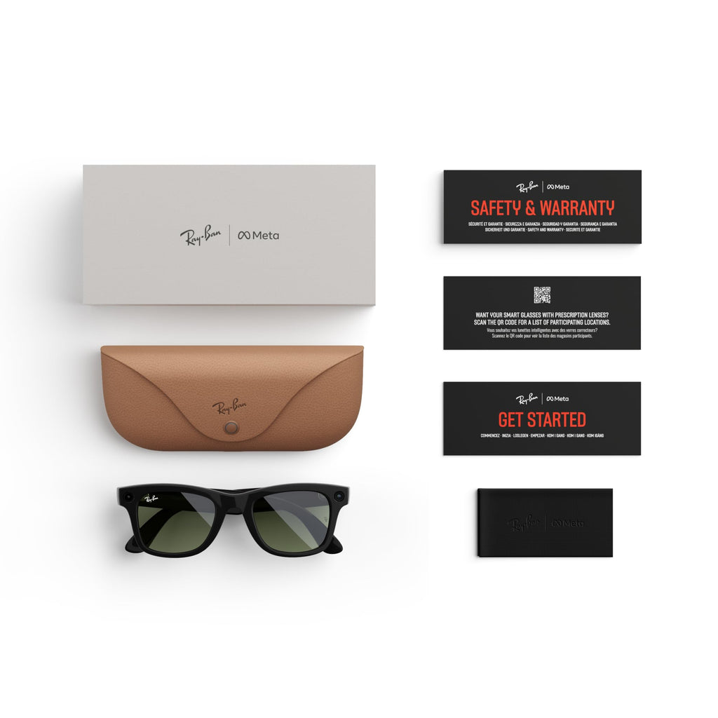 Ray-Ban Meta (Gen 1), Wayfarer, Shiny Black | Smart AI Glasses for Men, Women — 12 MP Ultra-Wide Camera, Open-Ear Speakers for Audio, Video Recording and Bluetooth — Green Lenses — Wearable Technology