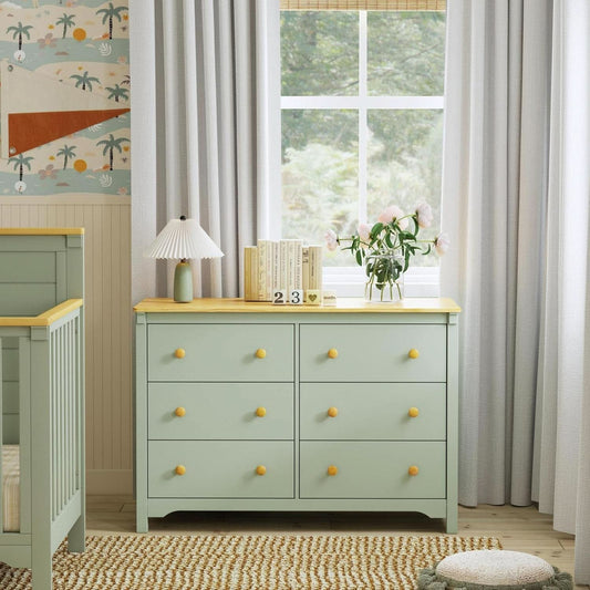 Shea Six Drawer Dresser Light Sage And Honey For Nursery