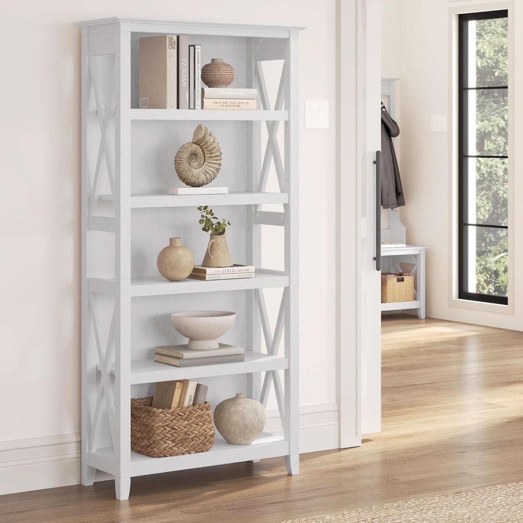 Tall 5 Shelf Bookcase In Pure White Oak Modern Farmhouse