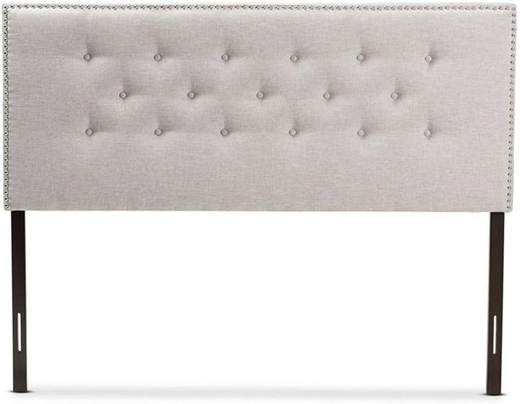 Elegant Tufted King Headboard in Grayish Beige Fabric