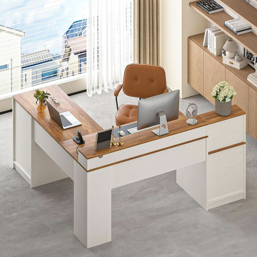 63 Inch L Shaped Desk With Built In Charging Station