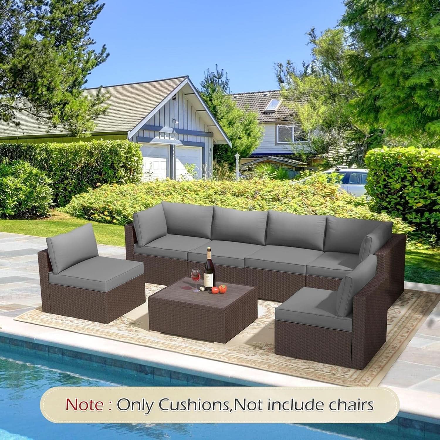 Outdoor Cushions 14 Piece Set Gray Water Repellent For 6 Seat Patio Sofa